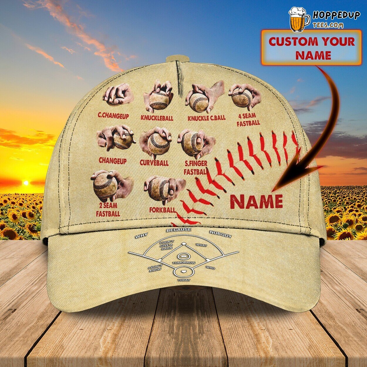 Baseball Pitching Grips 3D Classic Cap Personalized Unique Name Design Look