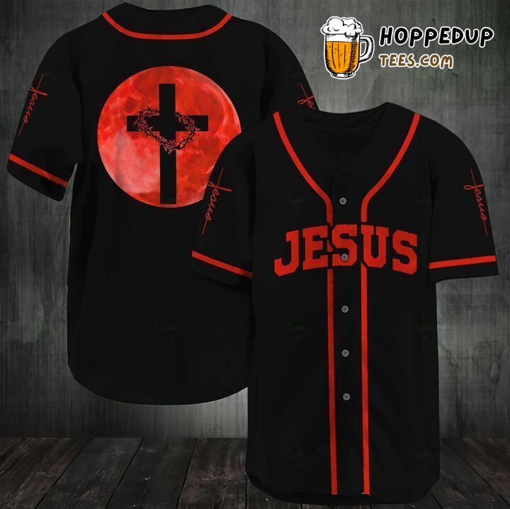 Baseball Tee Jesus Cross in a red moon Baseball Jersey