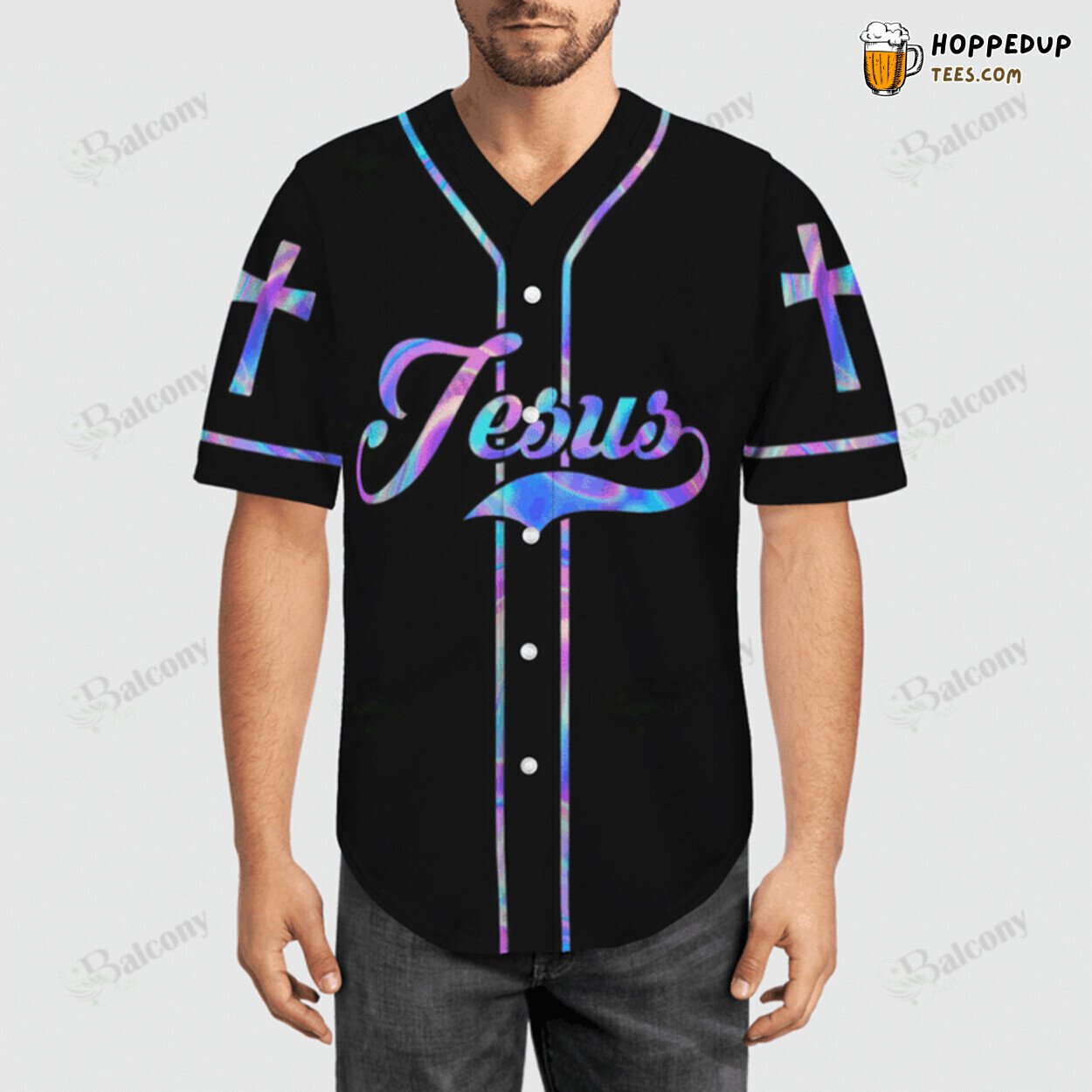 Baseball Tee Jesus Hologram Cross Baseball Jersey