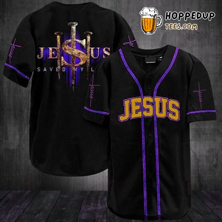 Baseball Tee Jesus Saved My Life Purple Baseball Jersey