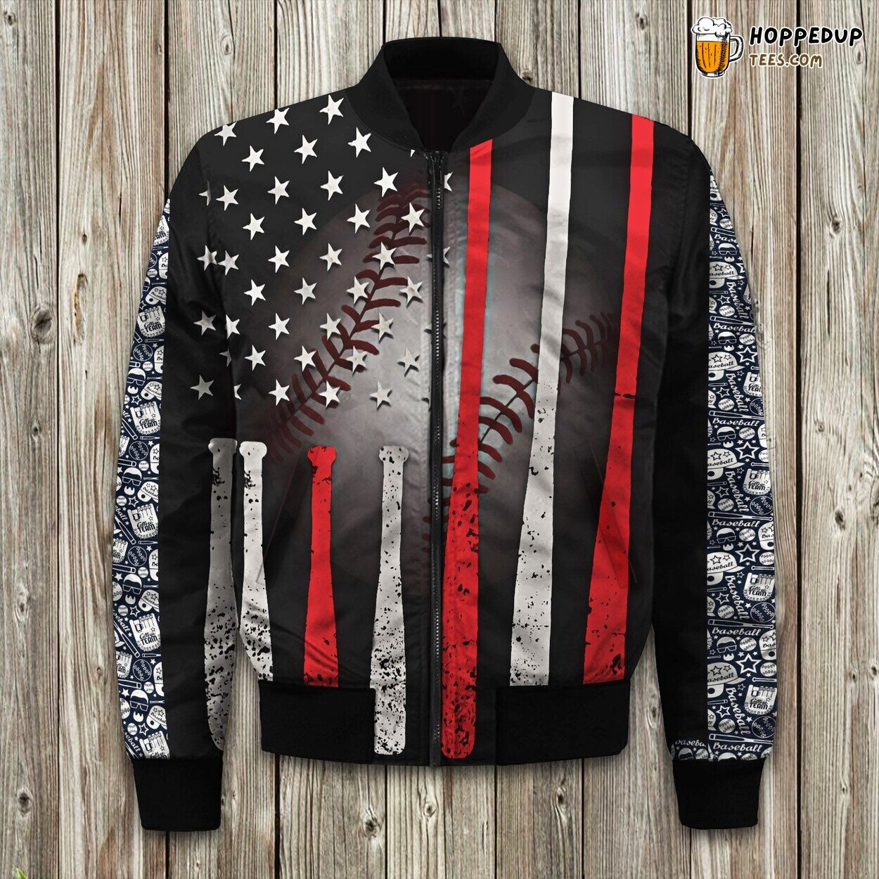 Baseball Theme American Flag Winter Bomber Jacket Exclusive