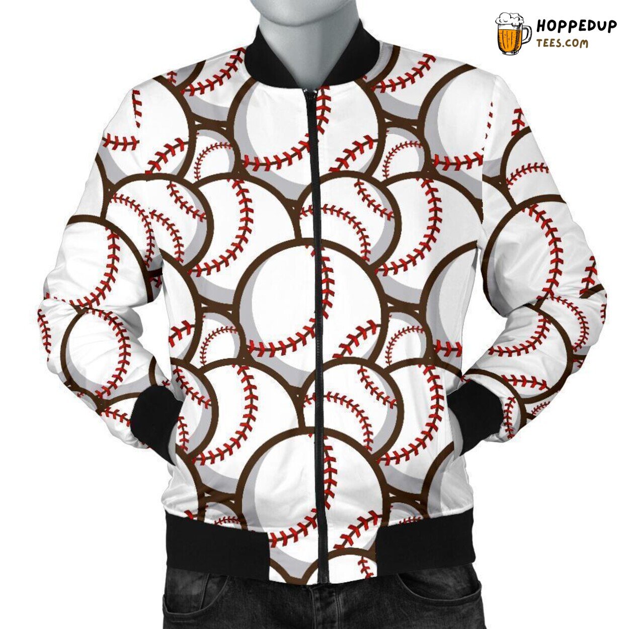 Baseball Themed Print Pattern Men’s Stylish Bomber Jacket