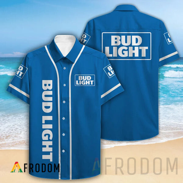 Basic Printed Blue Bud Light Button Shirt Classic HU