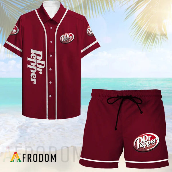 Basic Printed Dr Pepper Hawaii Button Shirt And Shorts Set HU