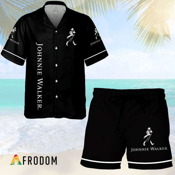 Basic Printed Johnnie Walker Hawaii Button Shirt And Shorts Set HU