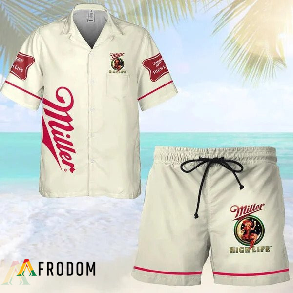 Basic Printed Miller High Life Hawaii Button Shirt And Shorts Set HU