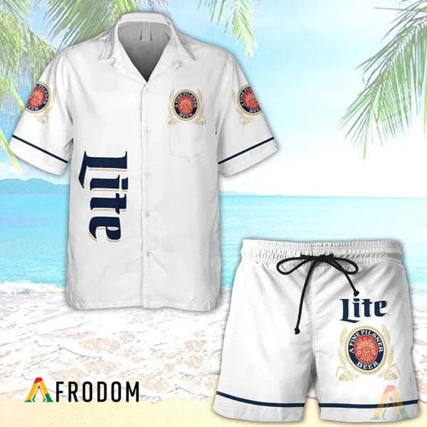 Basic Printed Miller Lite Hawaii Button Shirt And Shorts Set HU