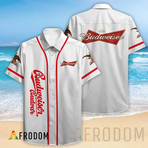 Basic Printed White Budweiser Button Shirt Classic HU