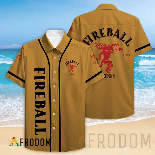 Basic Printed Yellow Fireball Hawaii Button Shirt HU