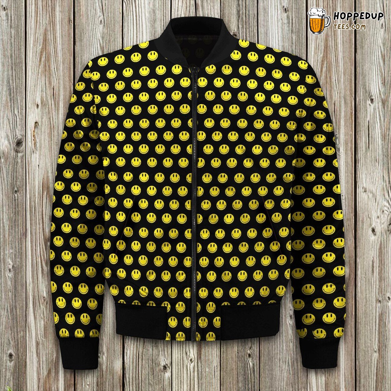 Basic Smiley Black Big Bomber Jacket