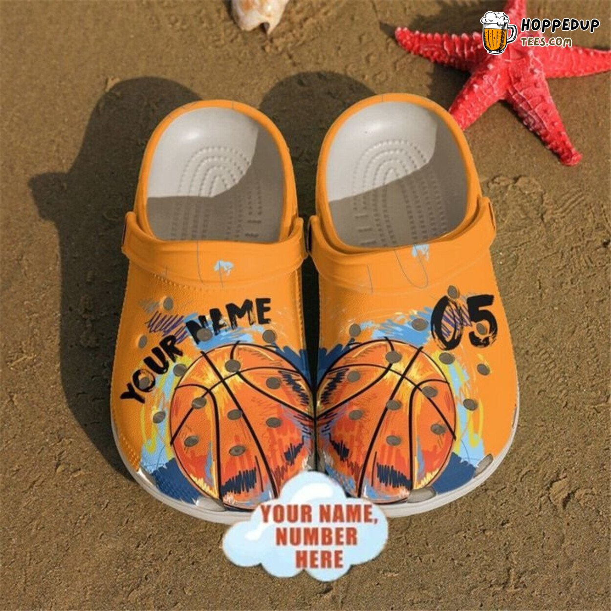 Basketball Custom Name Number Orange Comfortable Clogs Athletic Shoes