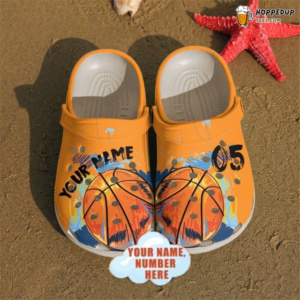 Basketball Custom Name Number Orange Personalized Comfortable Clog Shoes