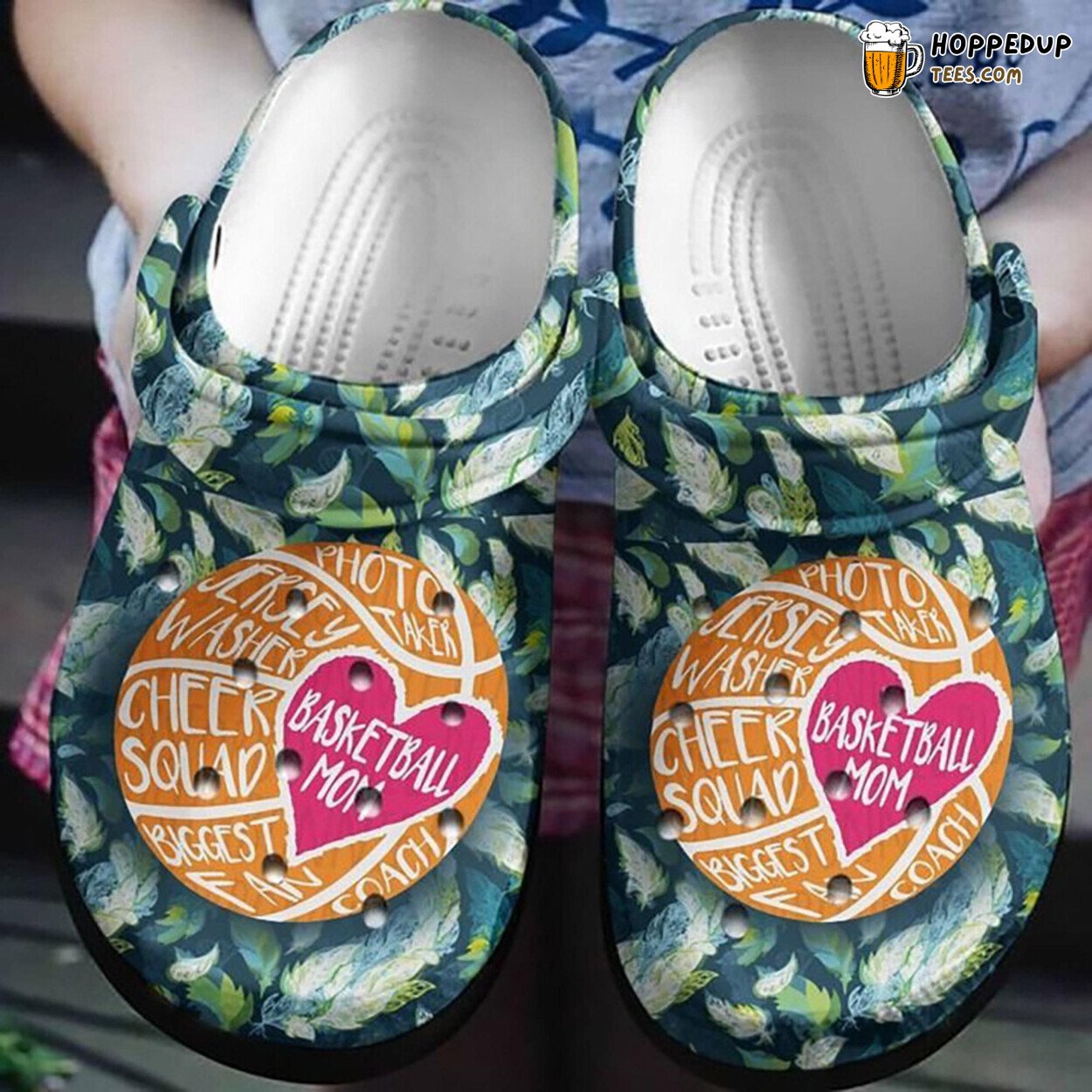 Basketball Mom Green Feather Design Comfortable Rubber Clogs Footwear