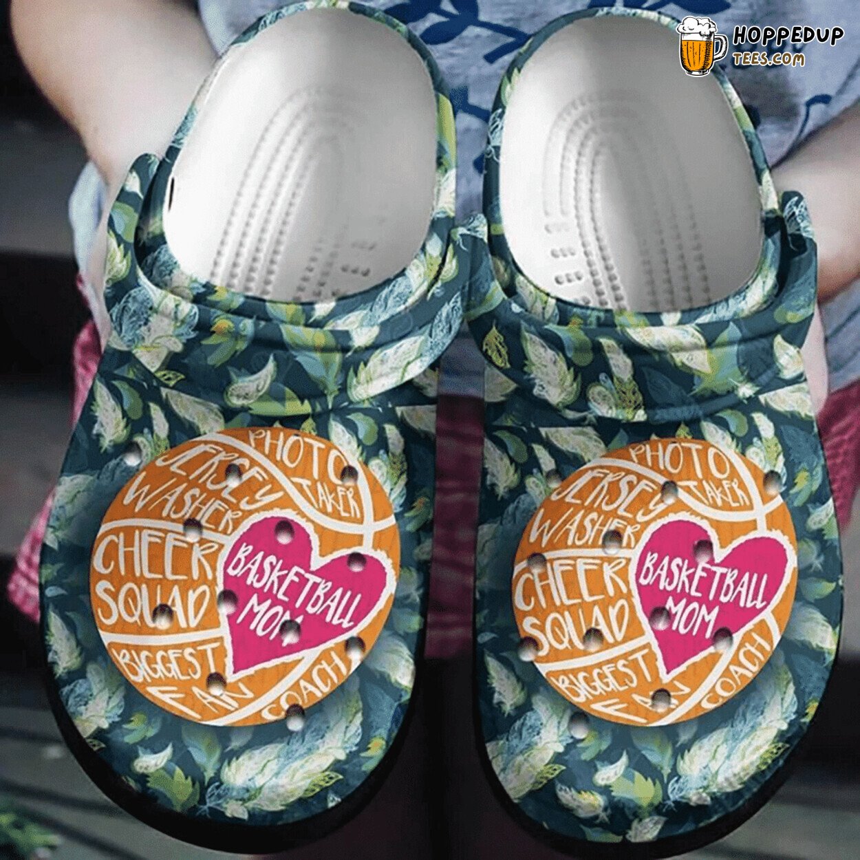 Basketball Mom Green Feather Themed Comfortable Unique Rubber Clogs