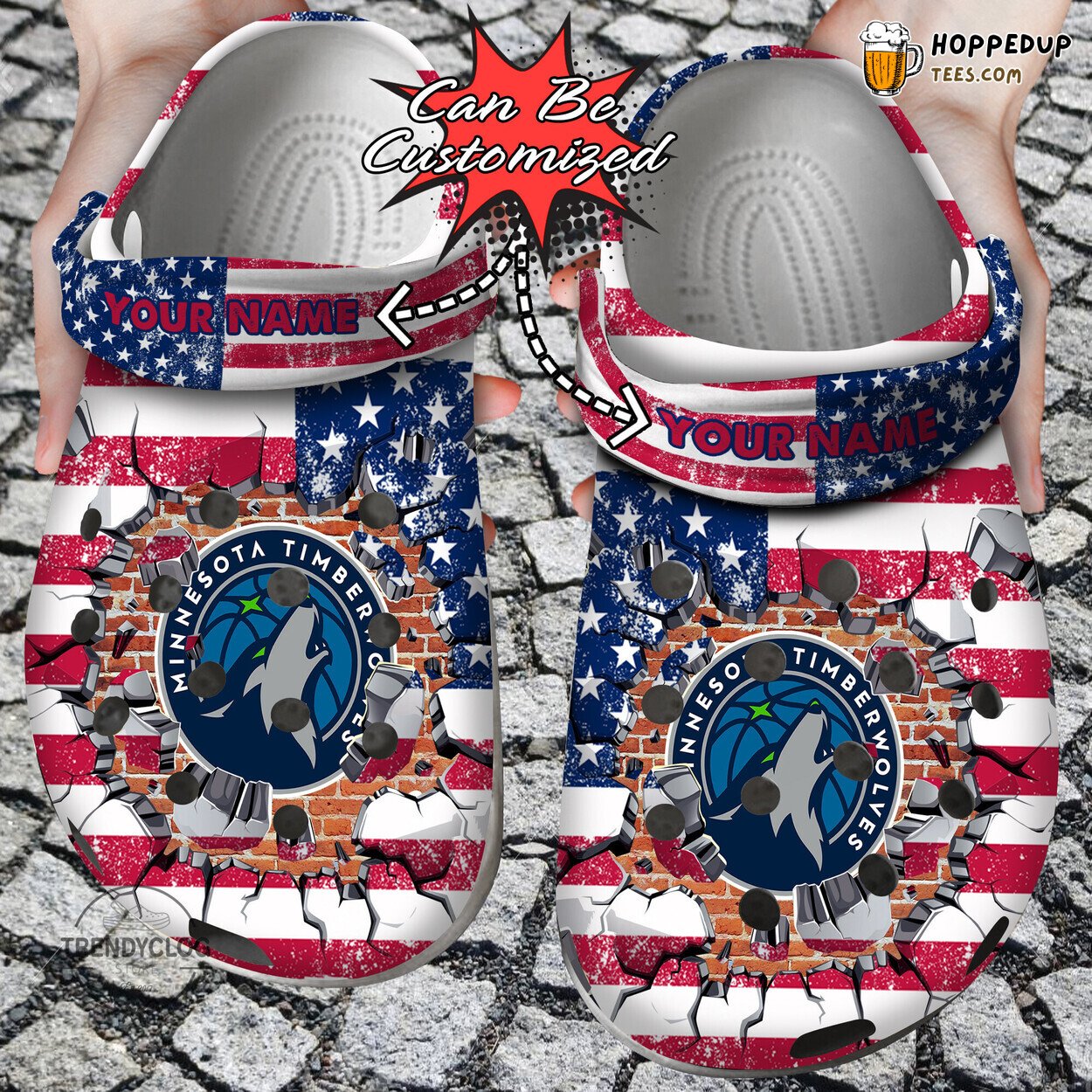 Basketball MTimberwolves Flag Breaking Wall Personalized Clogs