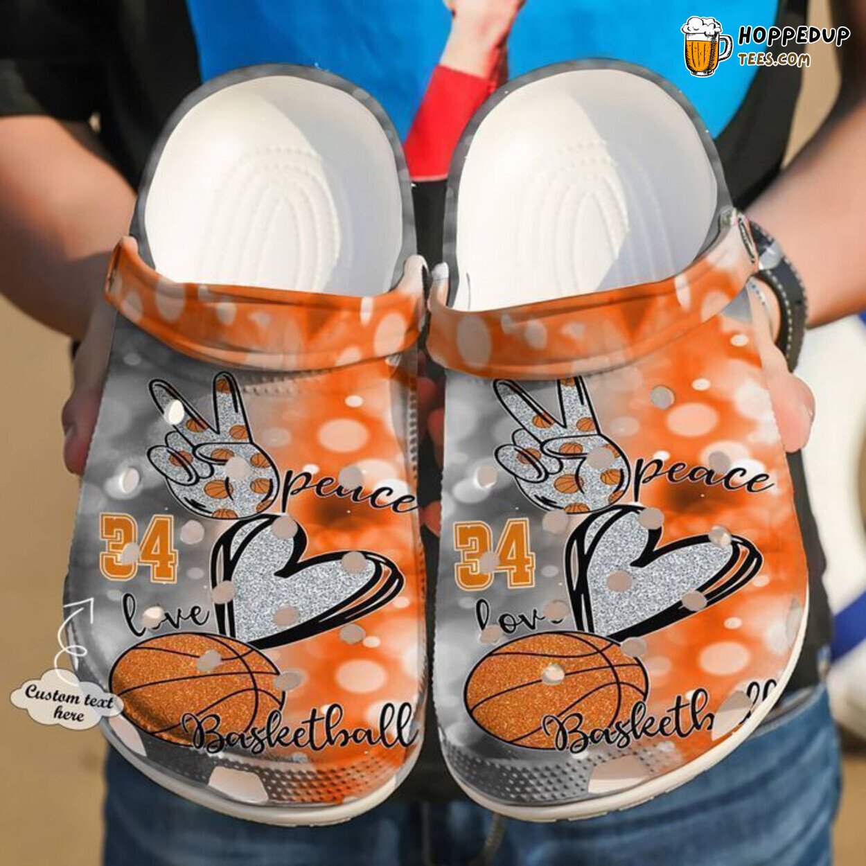 Basketball Peace Love Personalized Classic Comfortable Clog Shoes Design