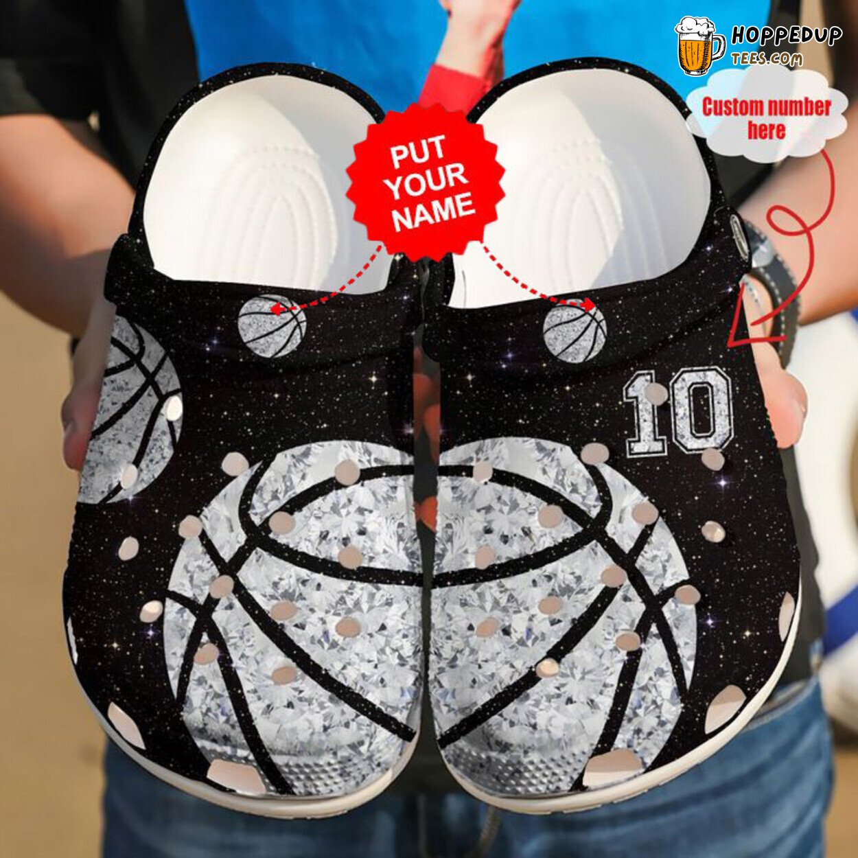 Basketball Personalized Diamond Design Themed Comfortable Clog Shoes for Fans