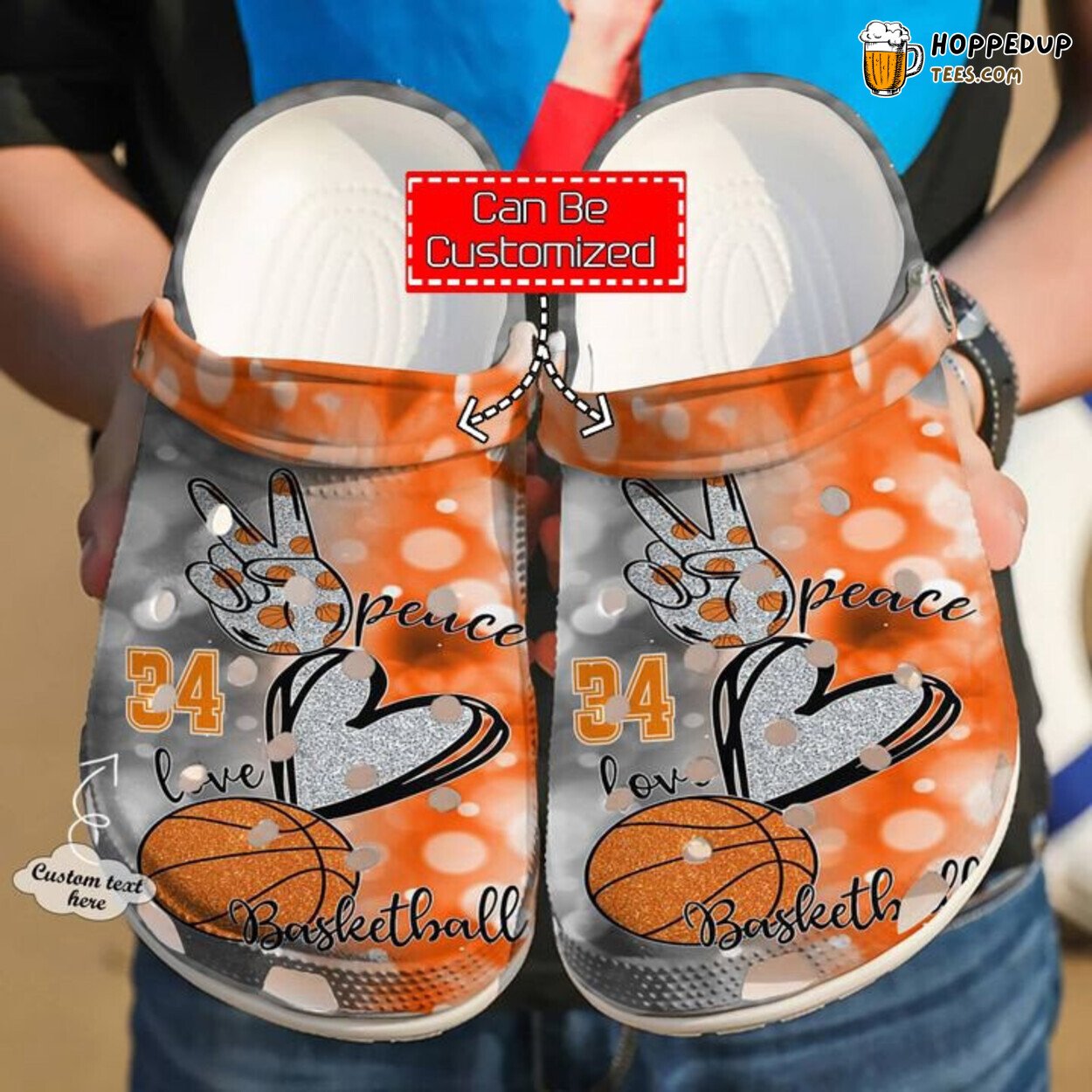 Basketball Personalized Peace Love Theme Comfortable Clogs Shoes