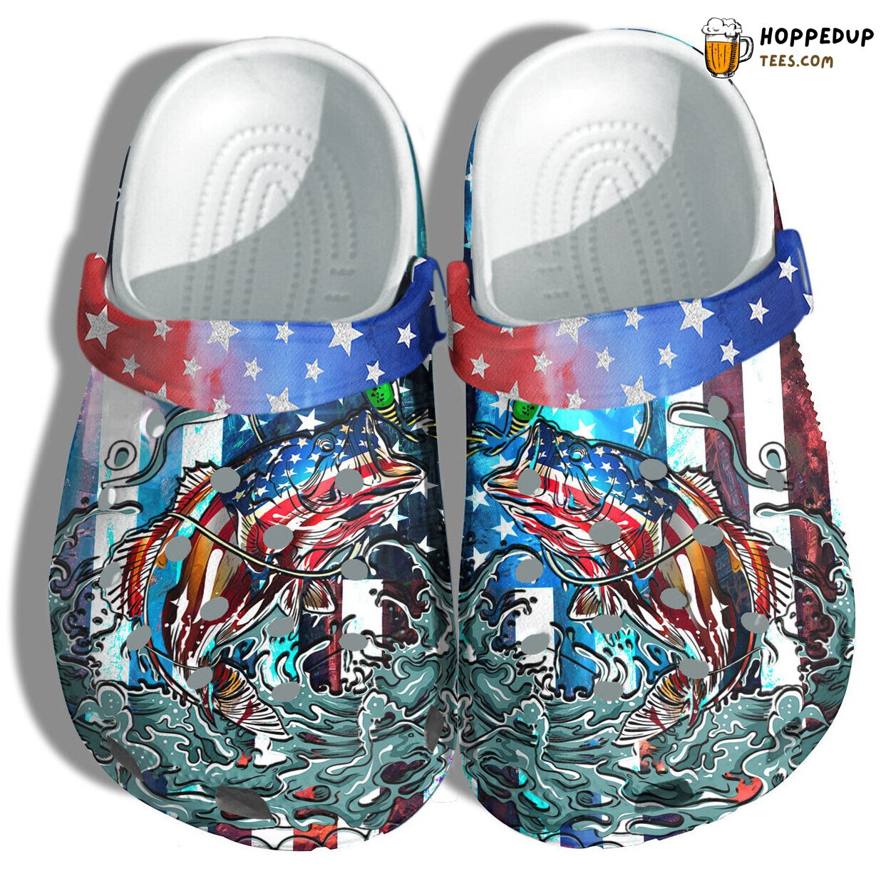 Bass Fishing Ocean America Flag Gift Step Dad 4th July Clogs
