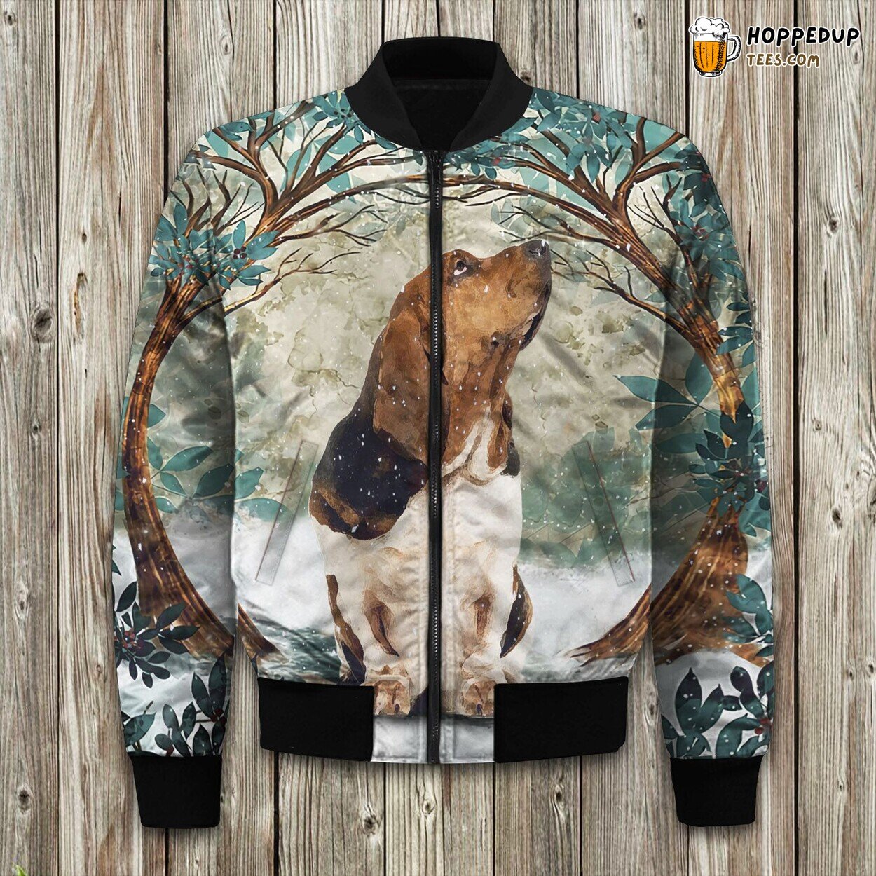 Basset Hound And Tree Bomber Jacket
