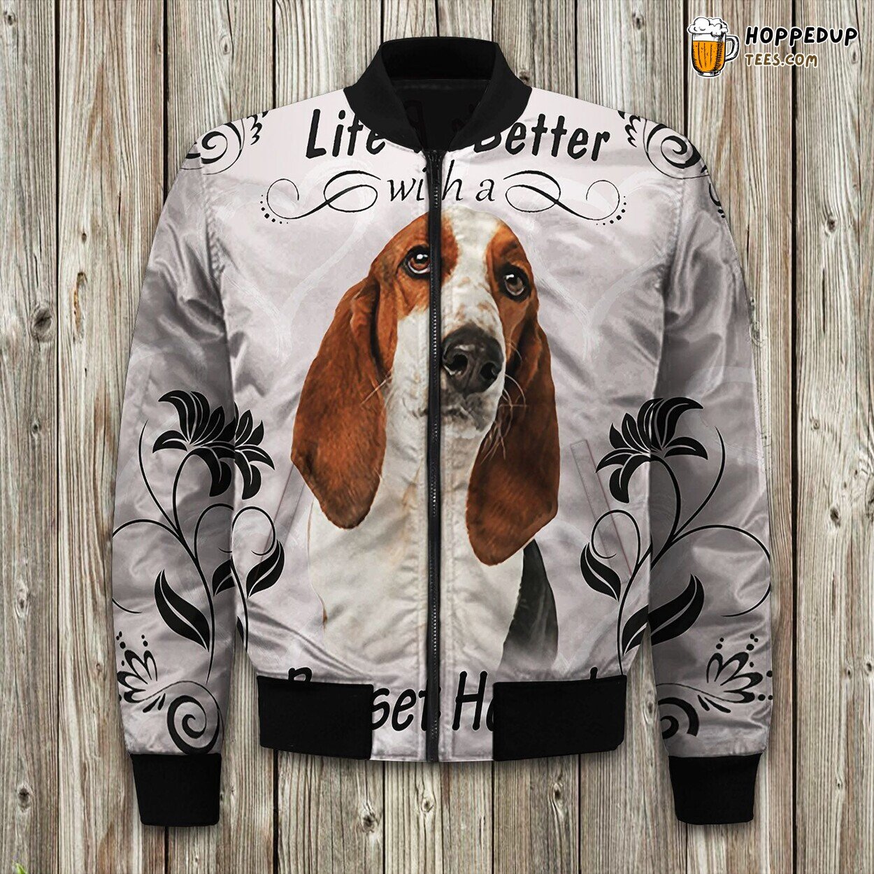 Basset Hound Canine Imprint Winter Bomber Jacket Tailored Unique Elegance Craft