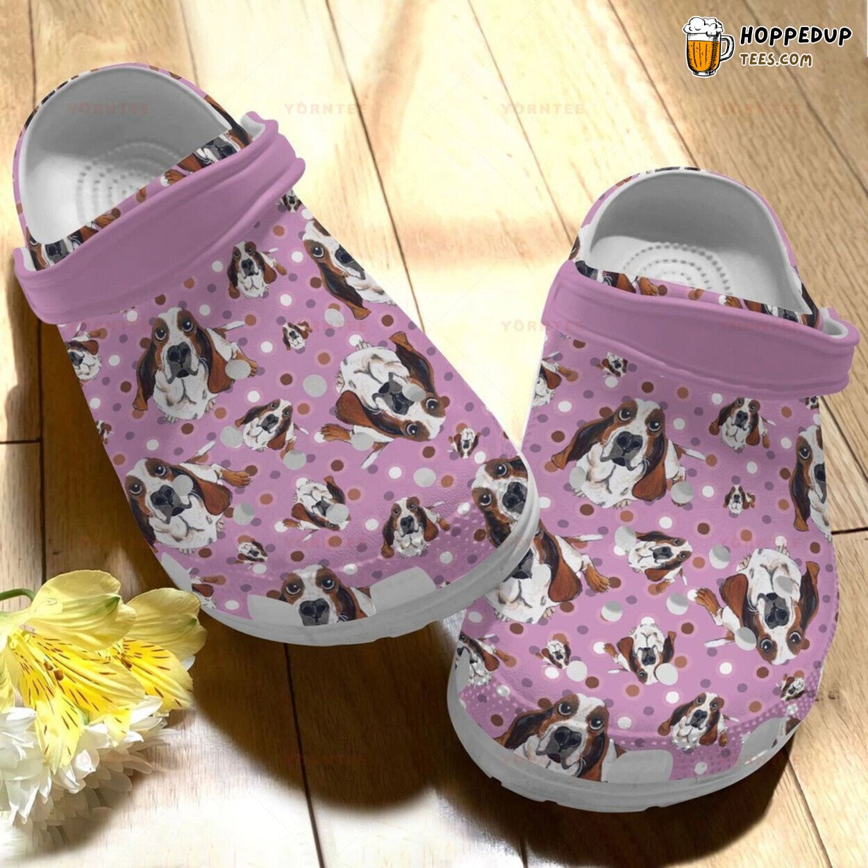Basset Hound Pink Themed Funny Rubber Clog Shoes Comfy Footwear for Dog Fans
