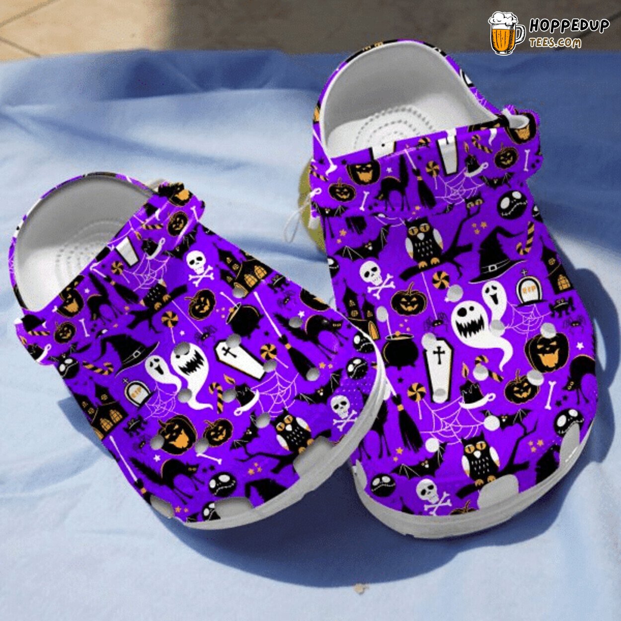 Bat Owls And Cauldron Purple Slippers Gift Halloween Lover Clogs