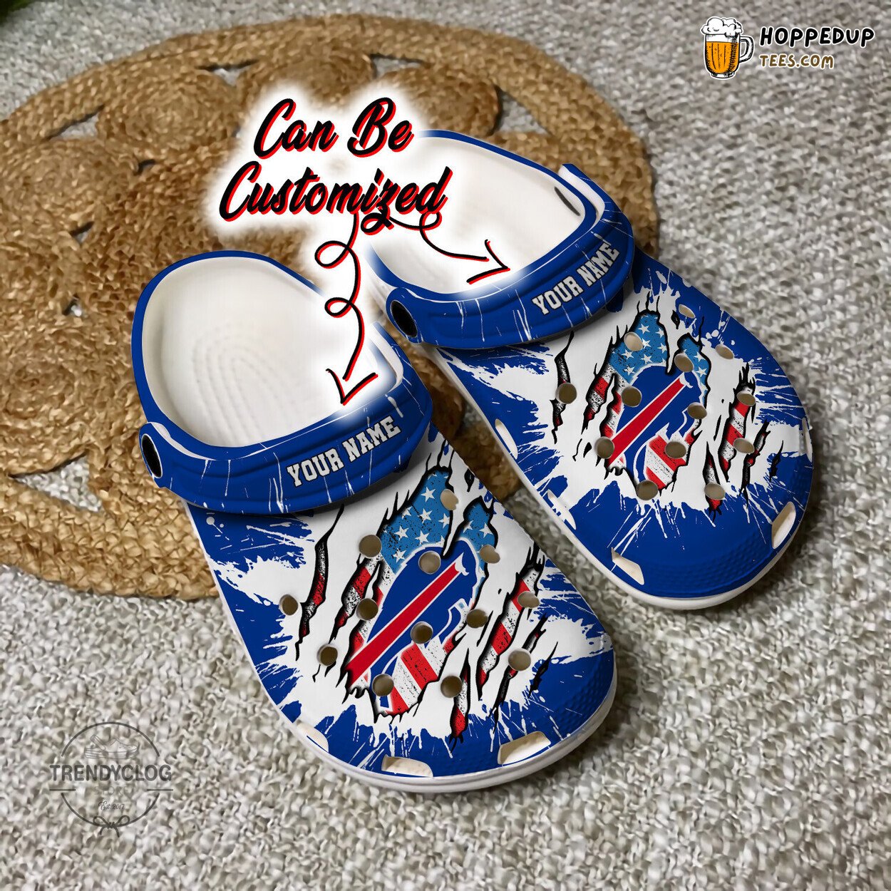 BBills Football Personalized American Flag Ripped Clog Shoes