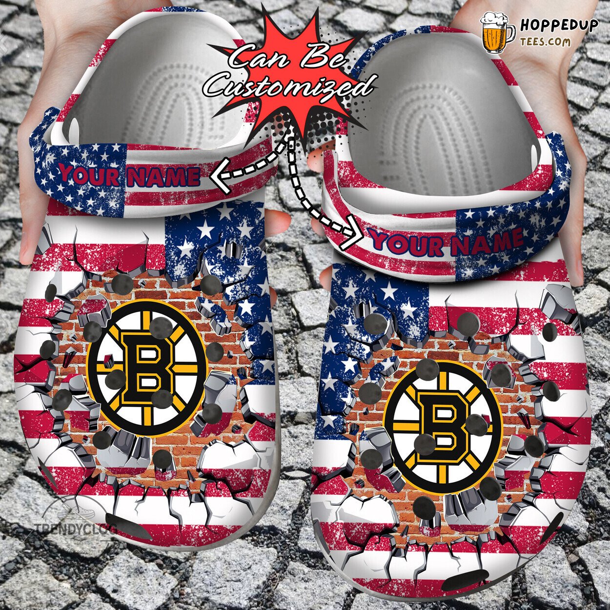 BBruins Hockey Personalized American Flag Wall Breaking Clog Shoes