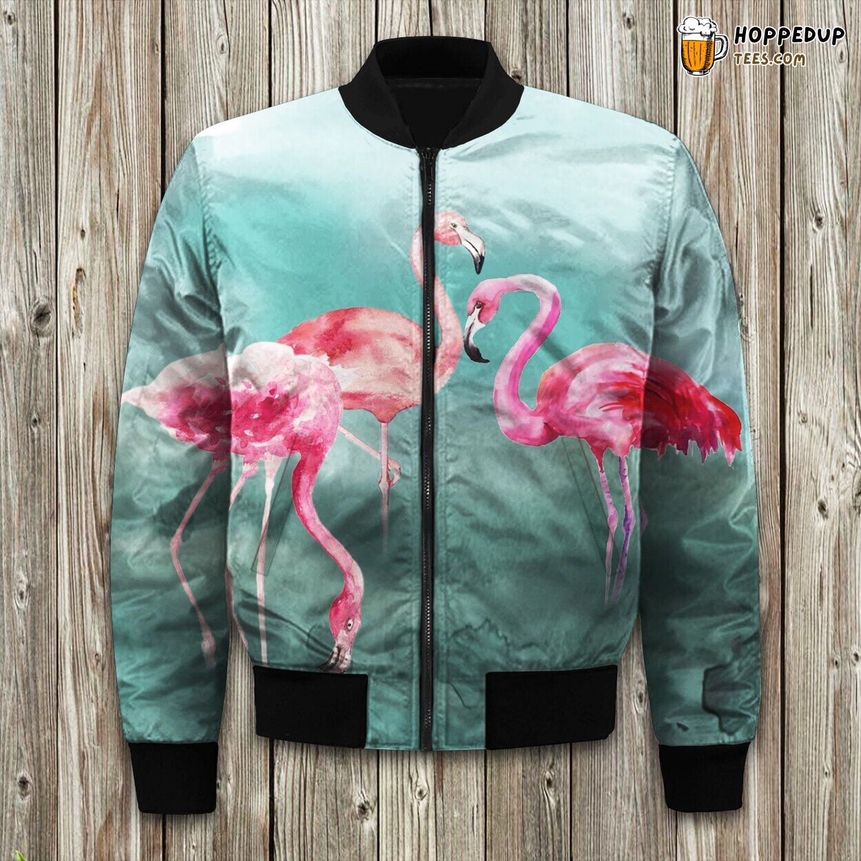 Beach Inspired Flamingo Print Winter Bomber Jacket Tropical Collection