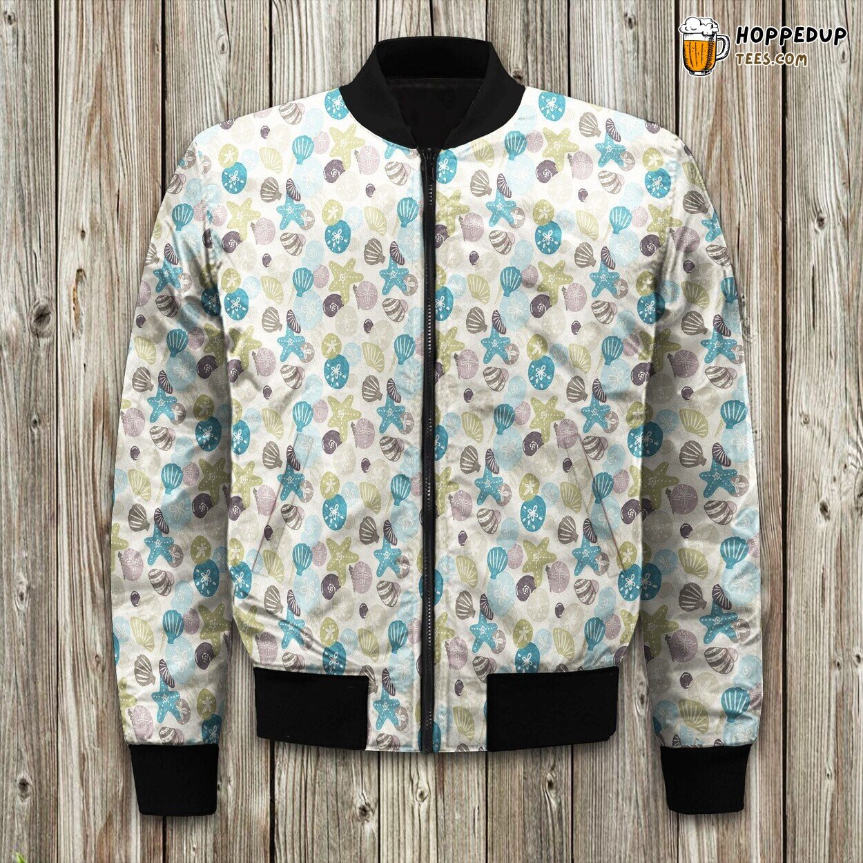 Beach Nautical Sea Shells Bomber Jacket