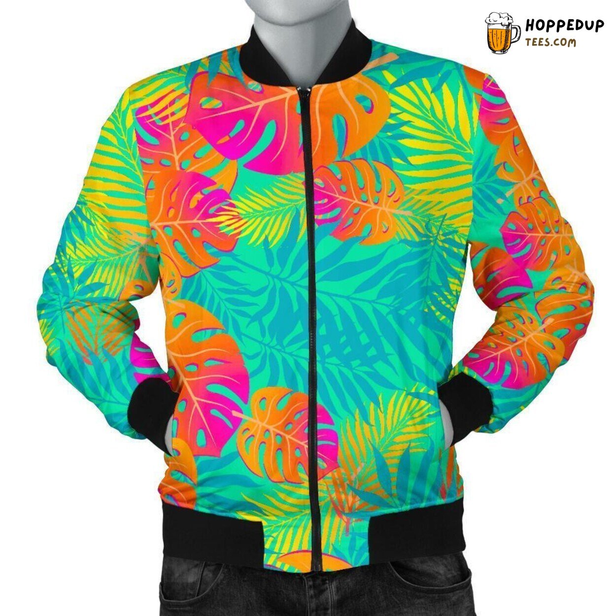 Beach Palm Tree Essence Men’s Bomber Jacket Unique Pattern Design Display