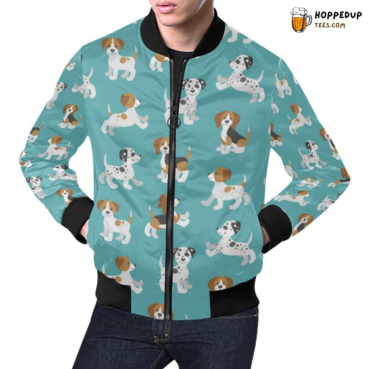 Beagle Dog Bone Pattern Print Men’s Bomber Jacket Distinct Look Beagle Dog Bone Pattern Print Men’s Bomber Jacket Distinct Look