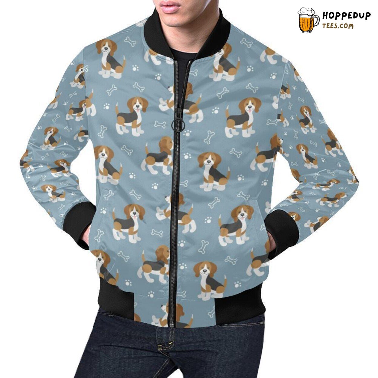 Beagle Paw Dog Bone Pattern Print Men’s Bomber Jacket Exclusive Beagle Paw Dog Bone Pattern Print Men’s Bomber Jacket Exclusive