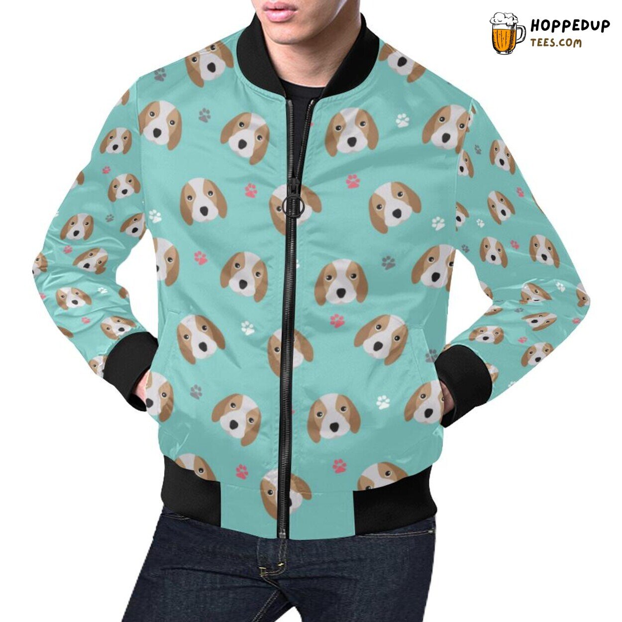 Beagle Paw Pattern Print Men’s Bomber Jacket Distinct Design Beagle Paw Pattern Print Men’s Bomber Jacket Distinct Design