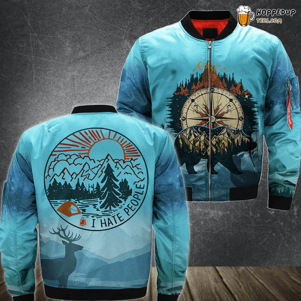 Bear Camping Themed Bomber Jacket I Hate People 3D Printed Design