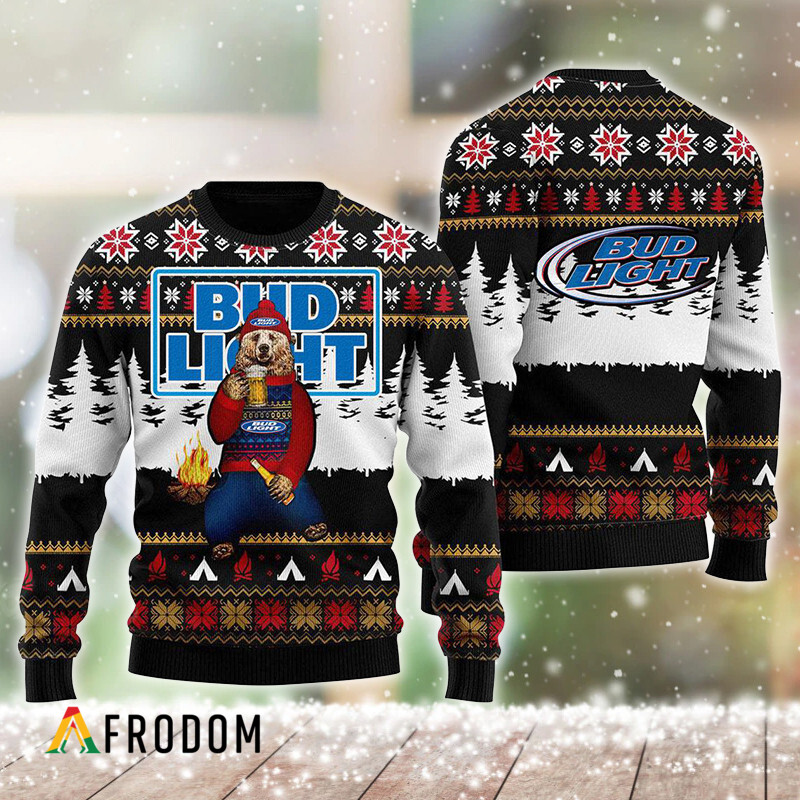 Bear Drinking Bud Light Christmas Ugly Sweater HU
