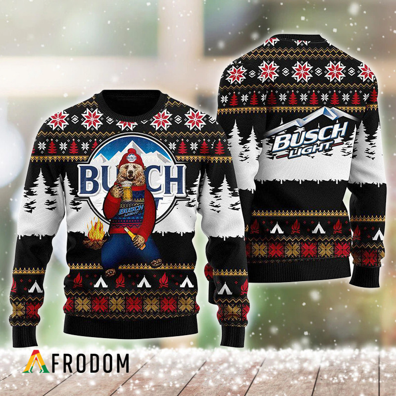 Bear Drinking Busch Light Christmas Ugly Sweater HU