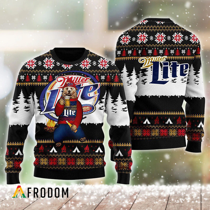 Bear Drinking Miller Lite Christmas Ugly Sweater HU