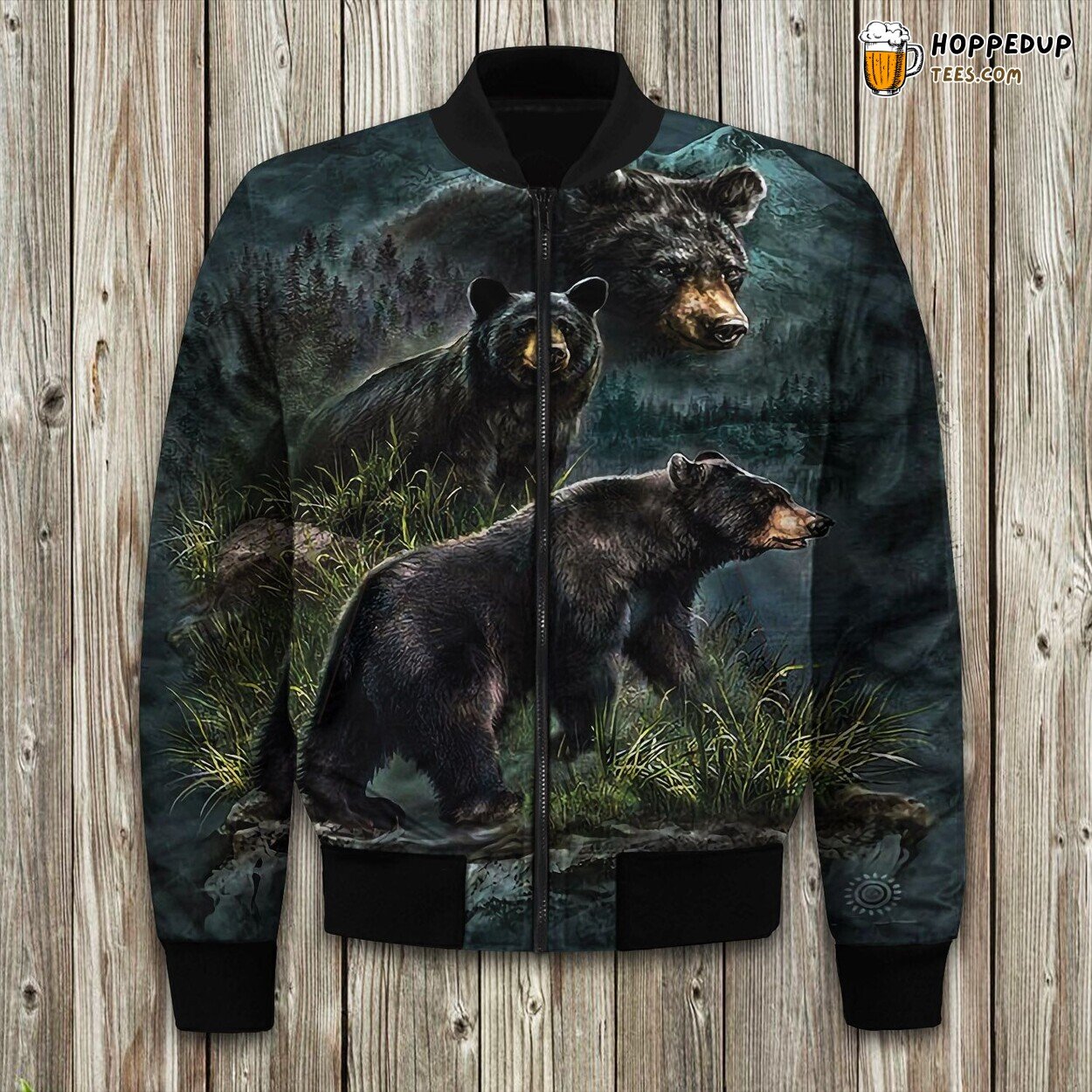 Bear in Natural Habitat Winter Bomber Jacket Tailored Unique Elegance Craft