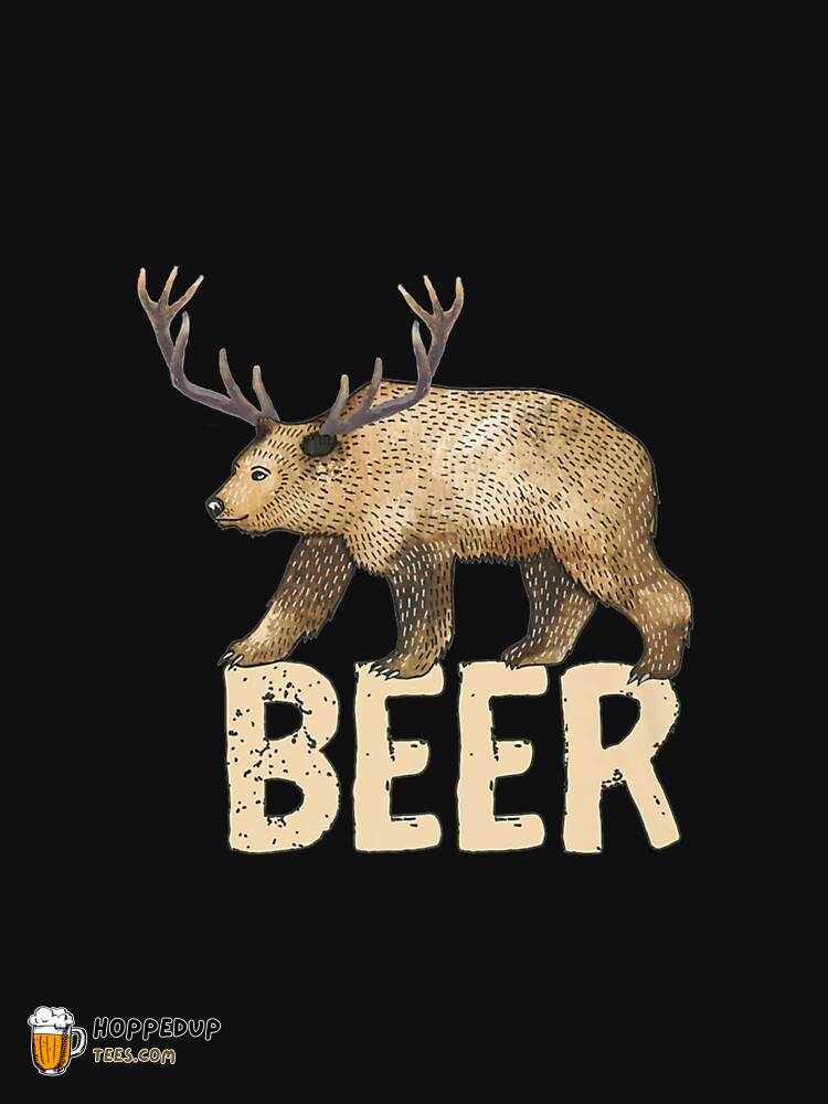 Bear With Deer Antlers Beer Drinkers T-Shirt HU