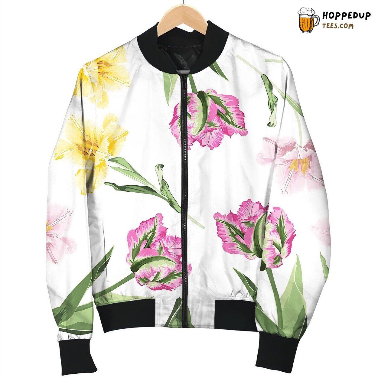 Beautiful Botanical Pattern With Many Tulips Bomber Jacket