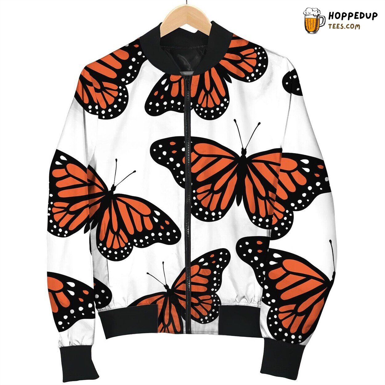 Beautiful Butterfly On White Background Seamless Bomber Jacket