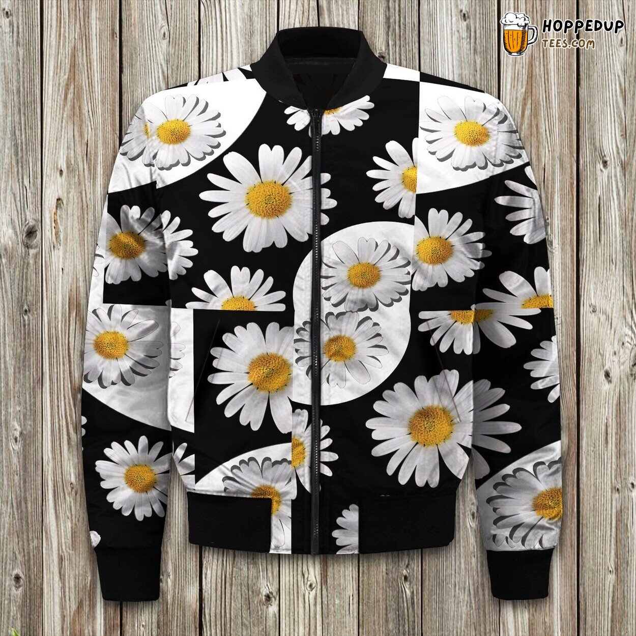 Beautiful Daisy Print Winter Bomber Jacket Fresh Floral Lover’s Choice