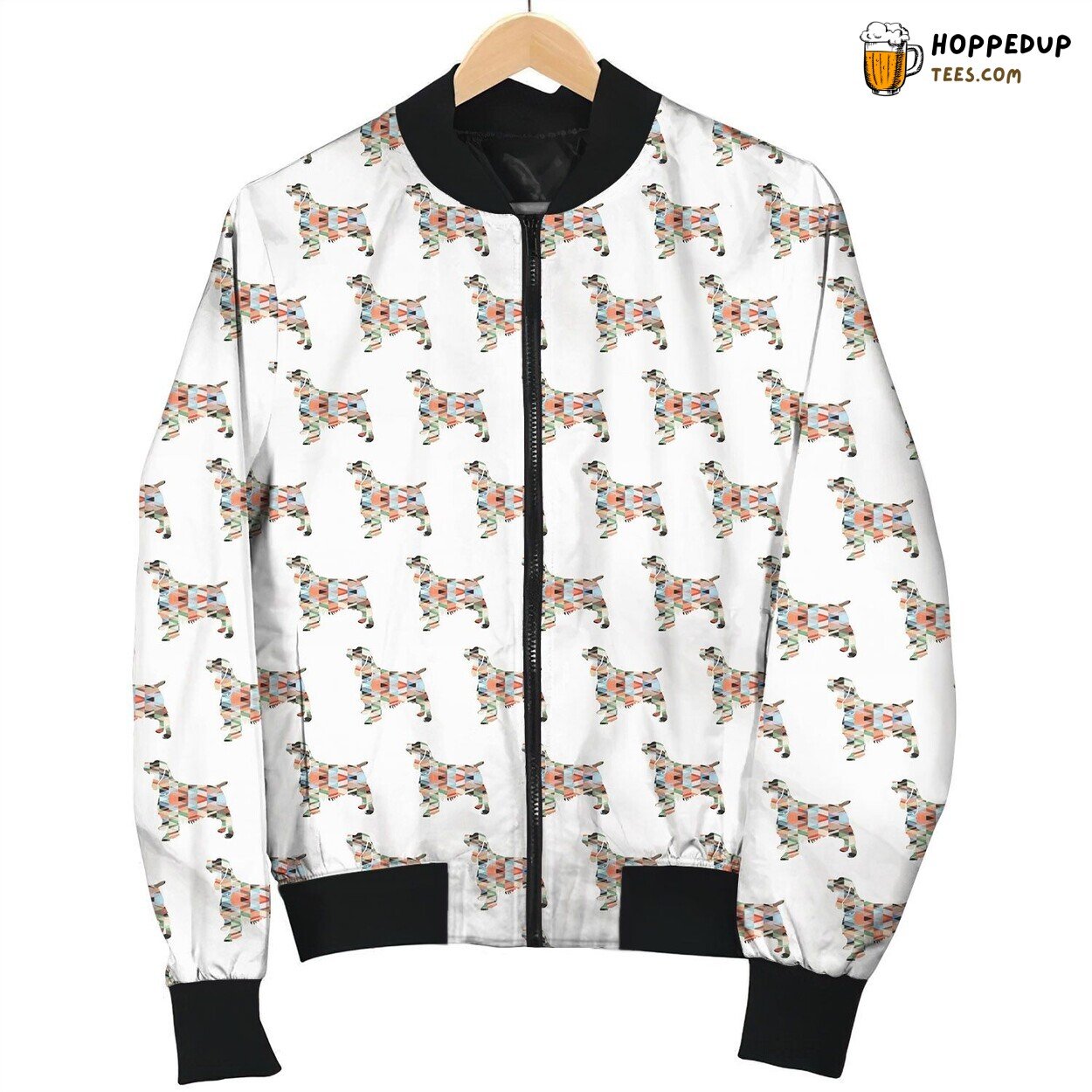 Beautiful English Springer Spaniel Dog With Colorful Triangle Pattern Bomber Jacket