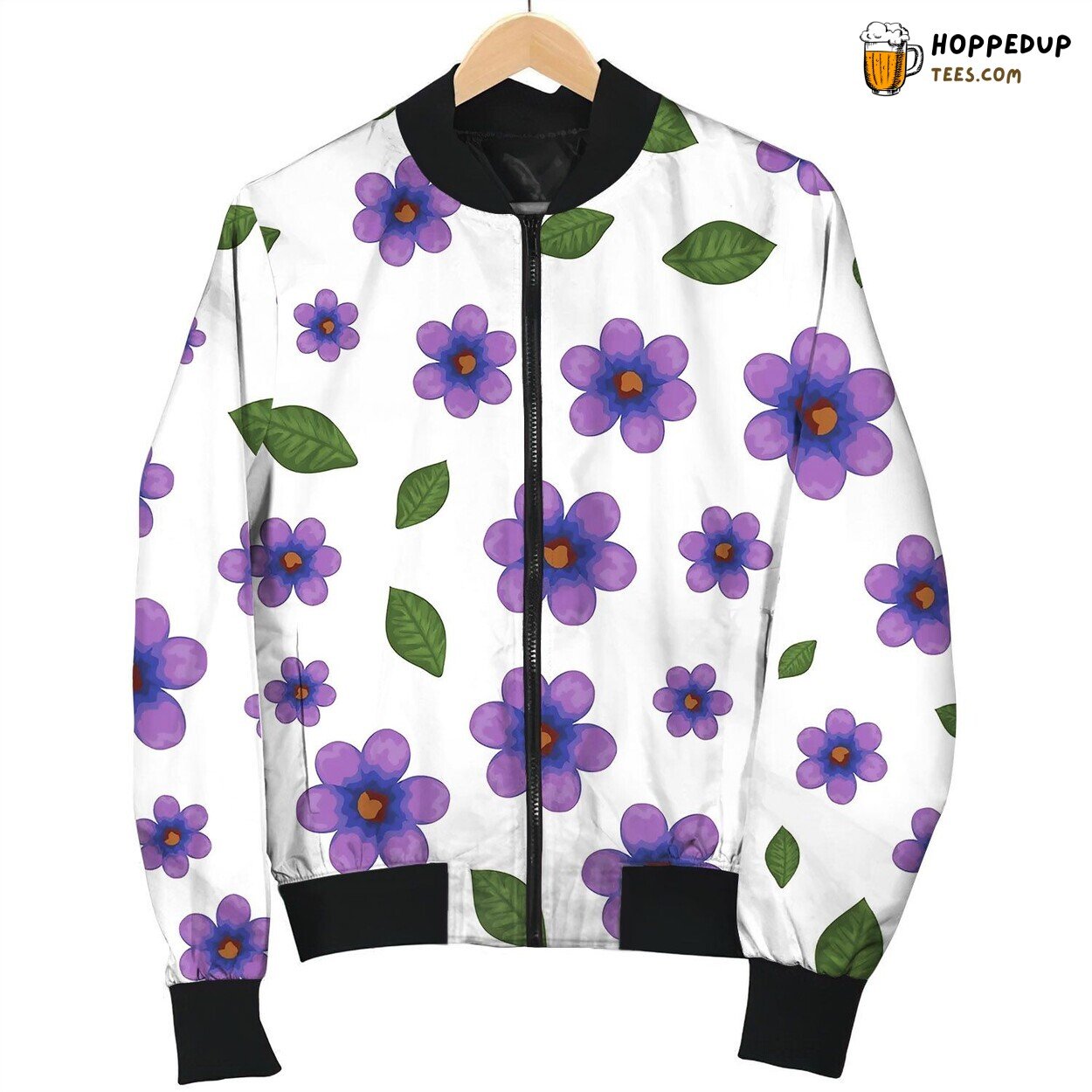 Beautiful Flowers And Leafs Pattern Bomber Jacket