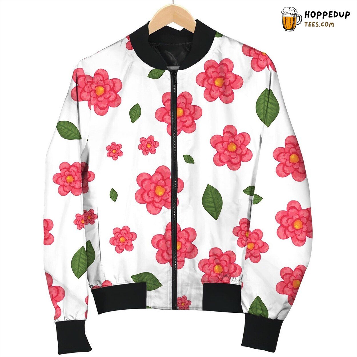 Beautiful Flowers And Leafs Pattern Travel Bomber Jacket