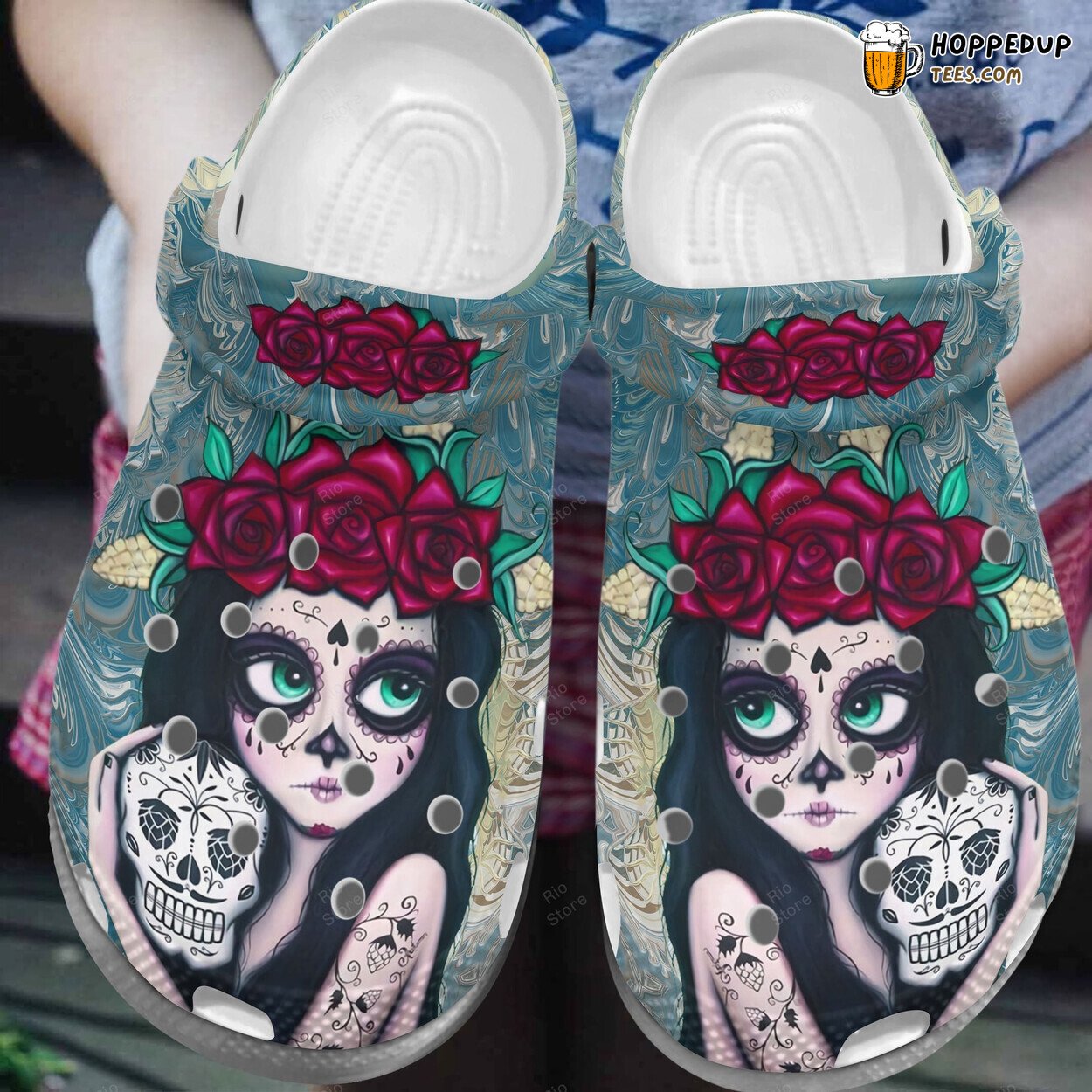 Beautiful Girl Flower Sugar Skull Mexican Themed Clog Shoes Comfortable Wear