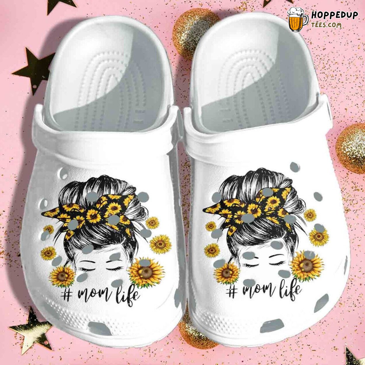 Beautiful Mom In Sunflower Themed Comfortable Rubber Clog Shoes