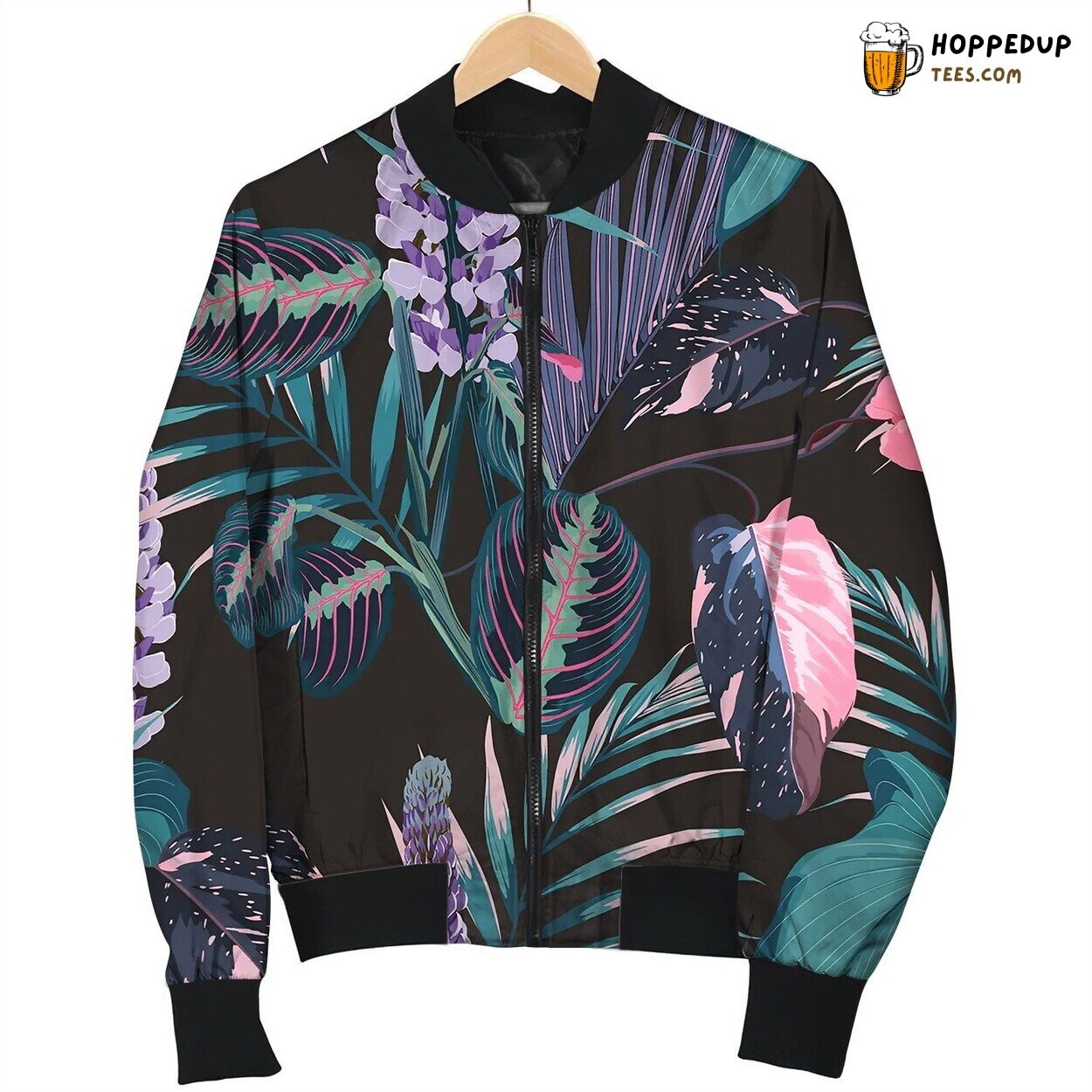 Beautiful Night Floral Tropical Seamless Pattern Bomber Jacket